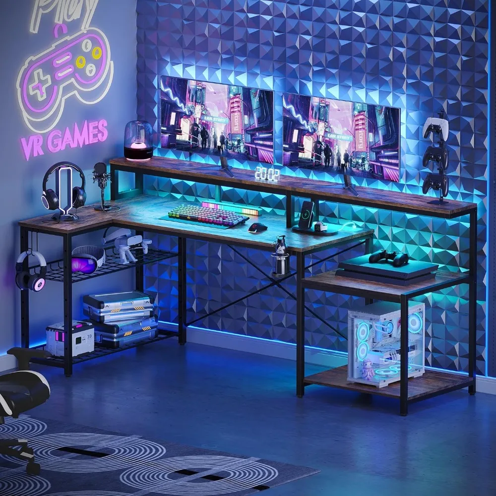 Large Corner Desk With Storage Shelf Computer Table Modern Simple Table Cup Holder & Headset Hooks Gaming Computer Desks Mesa Pc