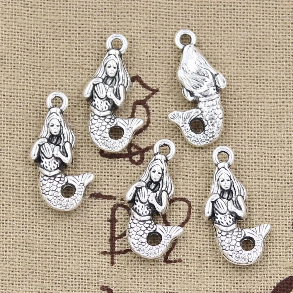 15 sztuk Charms syrenka 22x12mm antyczny brąz srebrny kolorowy platerowany zawieszki dokonywanie DIY Handmade tybetański brąz kolor srebrny biżuteria