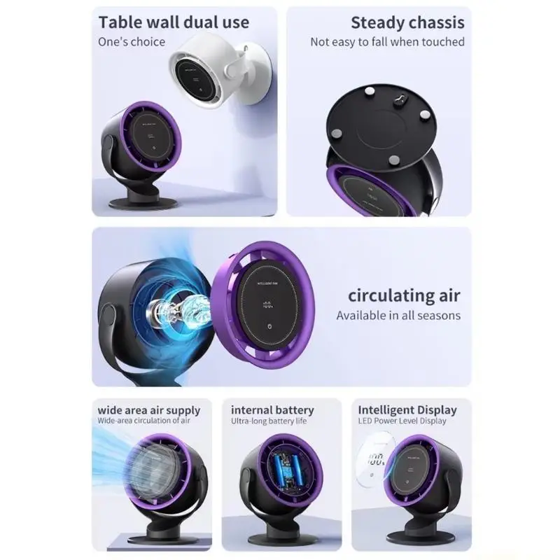 D0AB 4000mAh Air Cooling Fan Travel Fan Small Desk Fan Wall Hanging Fan Travel Fan Quiet Fan 100 Speed Adjustable ABS Texture