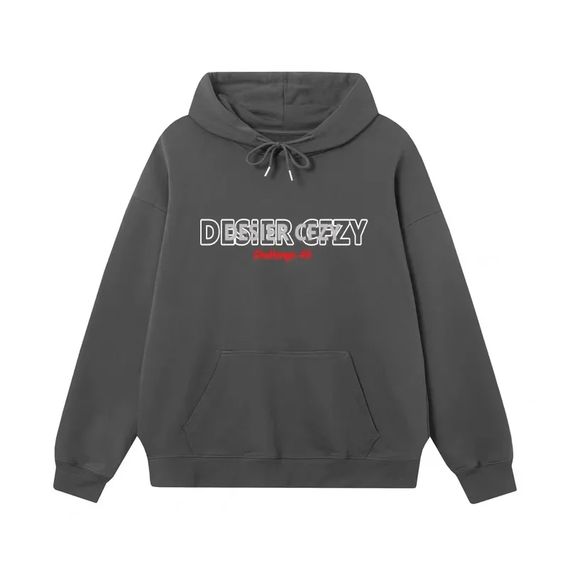 

Desier CFZY American Retro Lettered Hoodie Sweatshirt Unisex Casual Loose Top Trendy Couple Wear Fleece Lined Hat