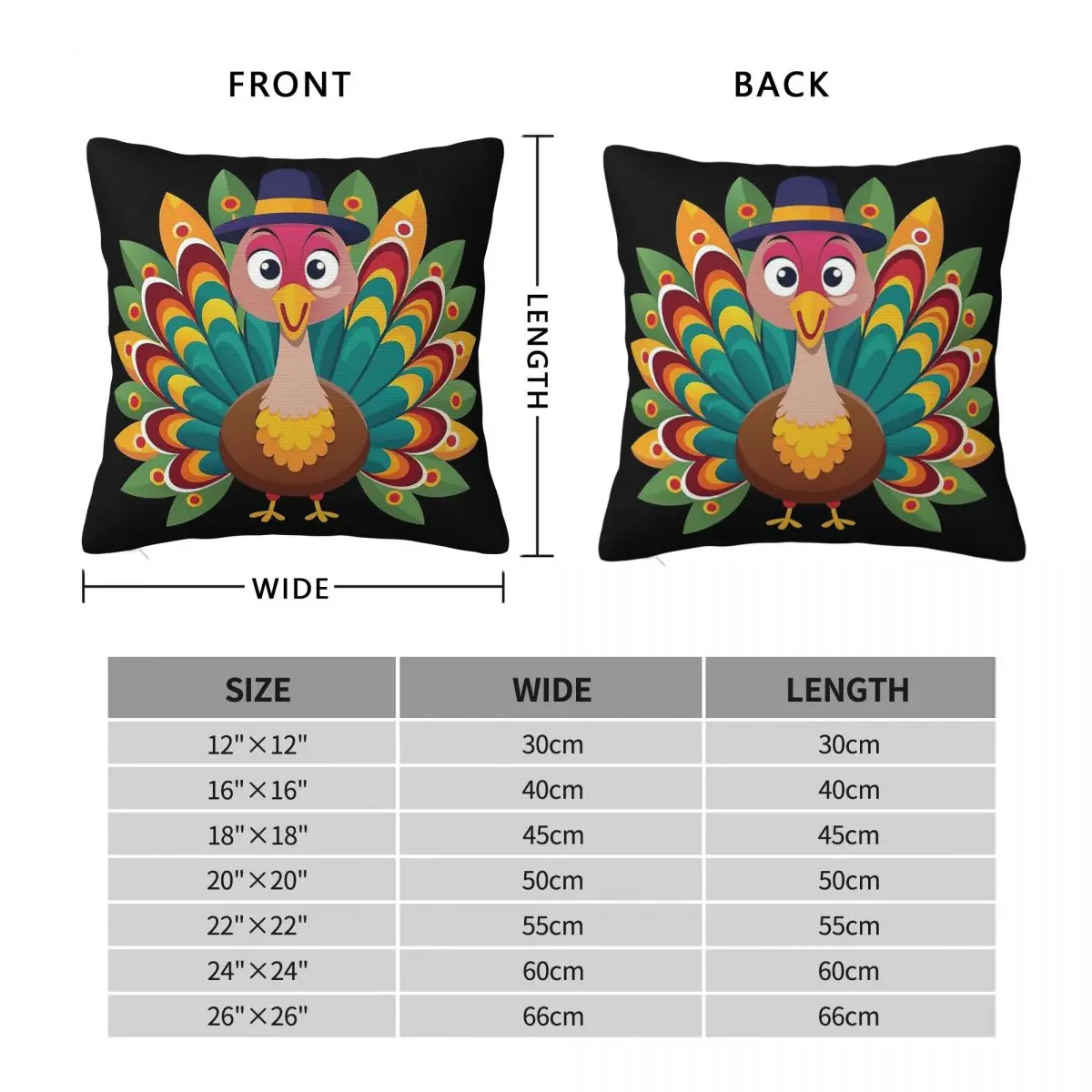 Thanksgiving Turkey Square Pillowcase Polyester Linen Velvet Creative Zip Decor Sofa Cushion Case