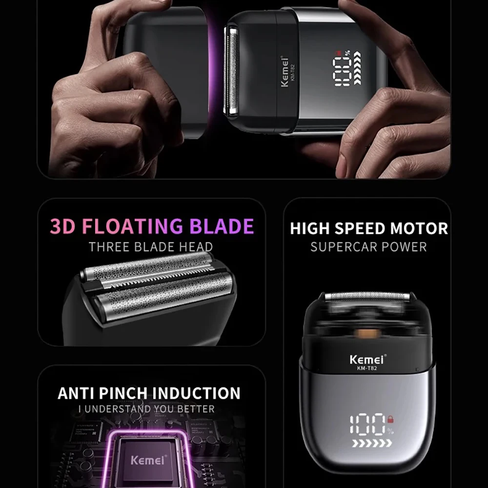 Kemei Waterproof Foil Shaver Electric Razor for Men's Face Compact Travel Shavers Close Shave Trimmer USB-C Rechargeable Gifts image 6