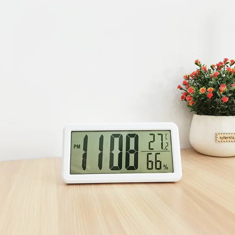 Digital Alarm Clock Large LCD Display Temperature Humidity Monitor Desktop Table Clock