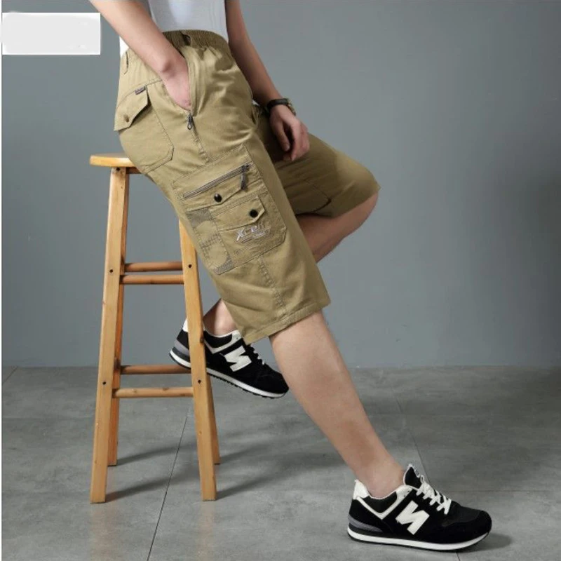 

Fashion Zipper Pockets Embroidery Straight Cargo Casual Pants Men's Clothing 2024 Summer New Loose Elastic All-match Capri Pants