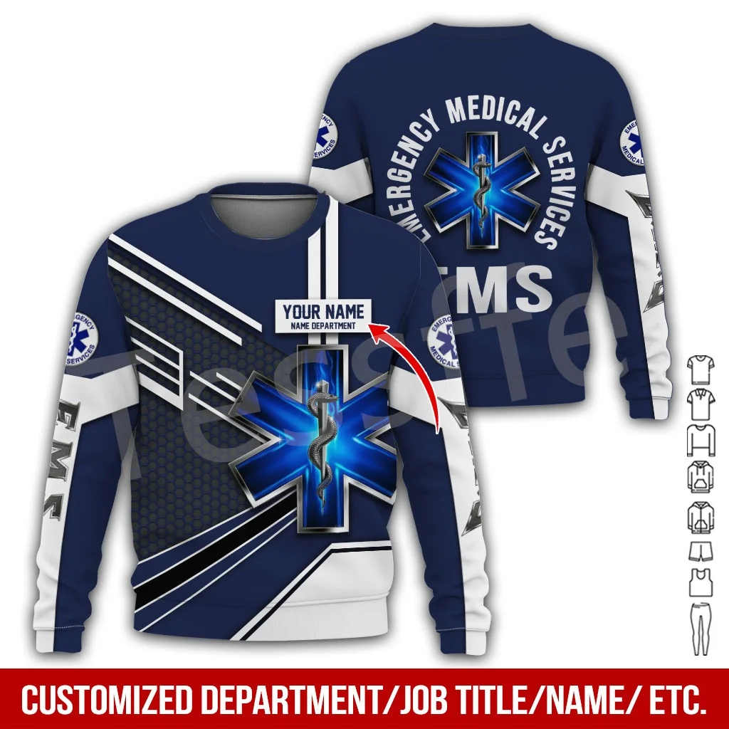 Tessffel Custom Name Emergency Medical Technician EMT EMS Paramedic 3DPrint Men/Women Harajuku Casual Pullover Jacket Hoodies X1