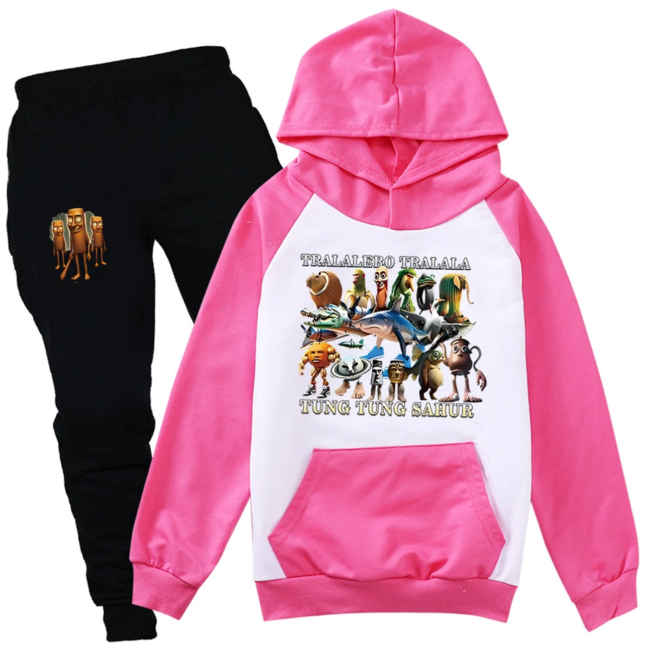 

Tung Tung Tung Sahur Unisex Kids 2Pcs Tracksuit Set Hoodie Jogging Pants Animal Design Casual Clothes for Boys And Girls