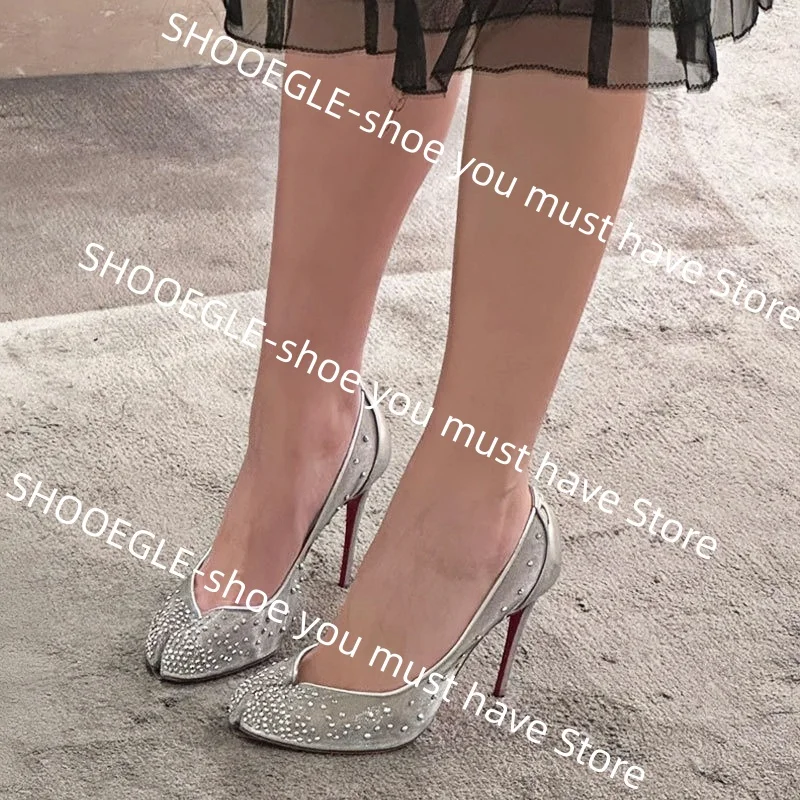 

Women's Silver Mesh Design Rhinestone Stiletto Heel Pumps Glamorous Luxury Elegant Ladies Wedding Party Shallow Single Shoes