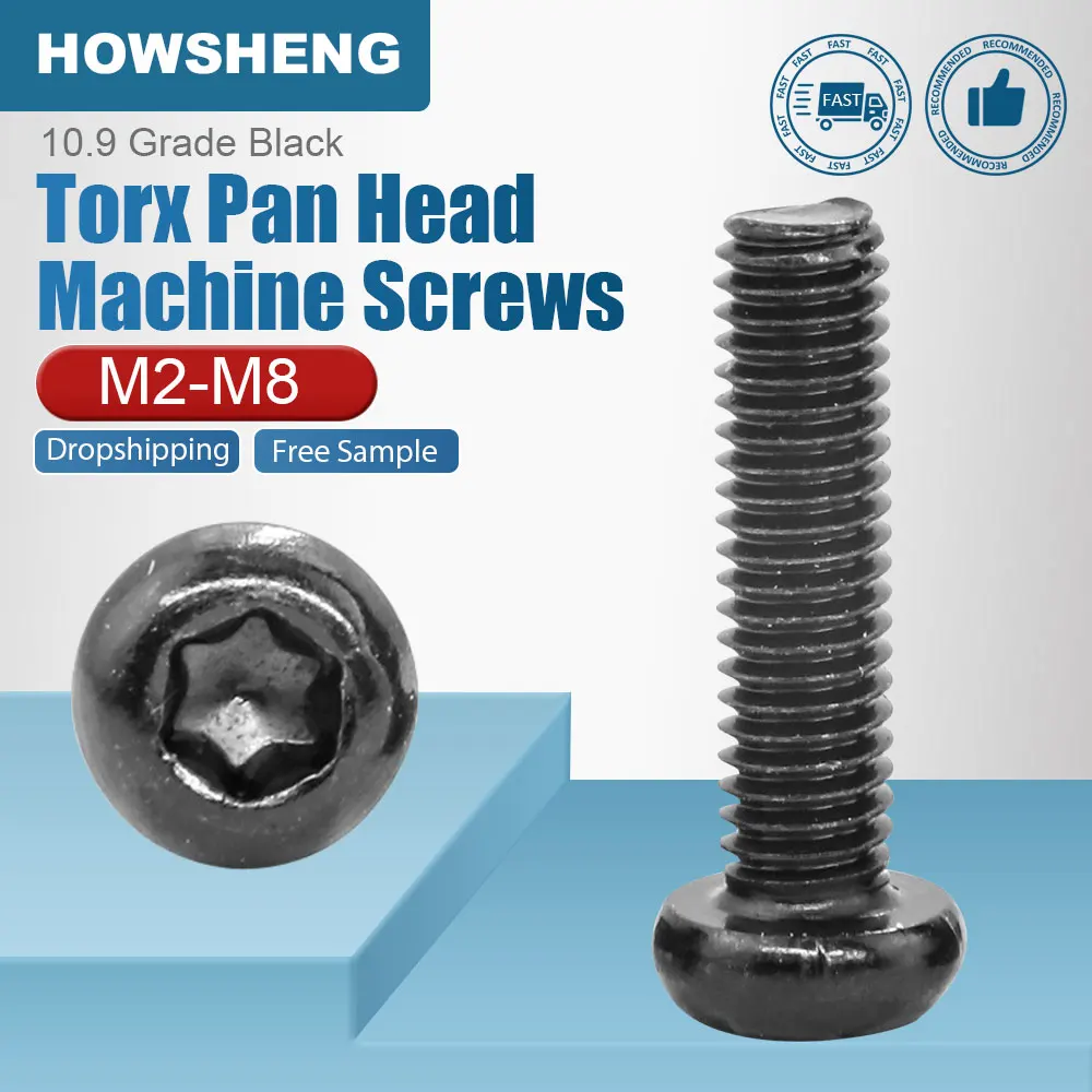 10-50pcs/bag 10.9 Grade M2 M2.5 M3 M4 M6 M8 Torx Pan Head Machine Screw Black Steel Six Lobe Round Head Screw for Furniture DIY