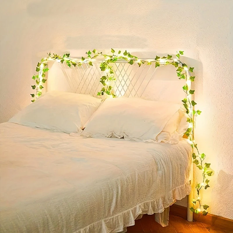 2 m grünes Blatt, künstliche Efeu-Rebe, LED-Licht für Zuhause, Raumdekoration, Hochzeit, Party, Dekoration, Weihnachten, Wandpflanze, Kranz, gefälschte Pflanze – Detail 4