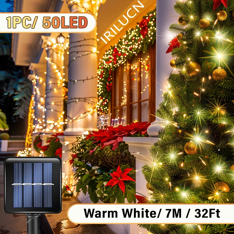 2pcs 12m 100LED Solar Outdoor Lights String Garden Fairy Lights Waterproof Christmas Garland Yard Decoration Holiday Lighting