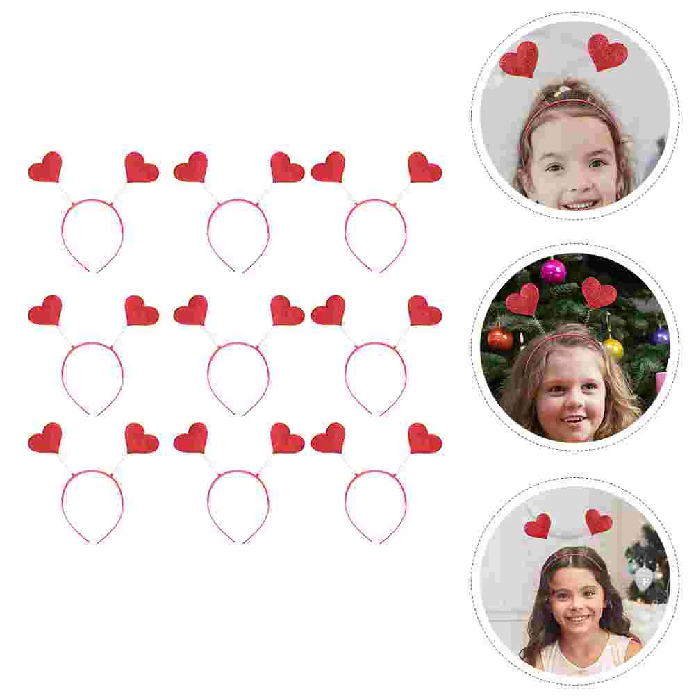 

9 Pcs Red Heart Headband Hair Hoops Valentine's Day Costume Supplies Flash Adorable Hairband Props Plastic Themed Headbands