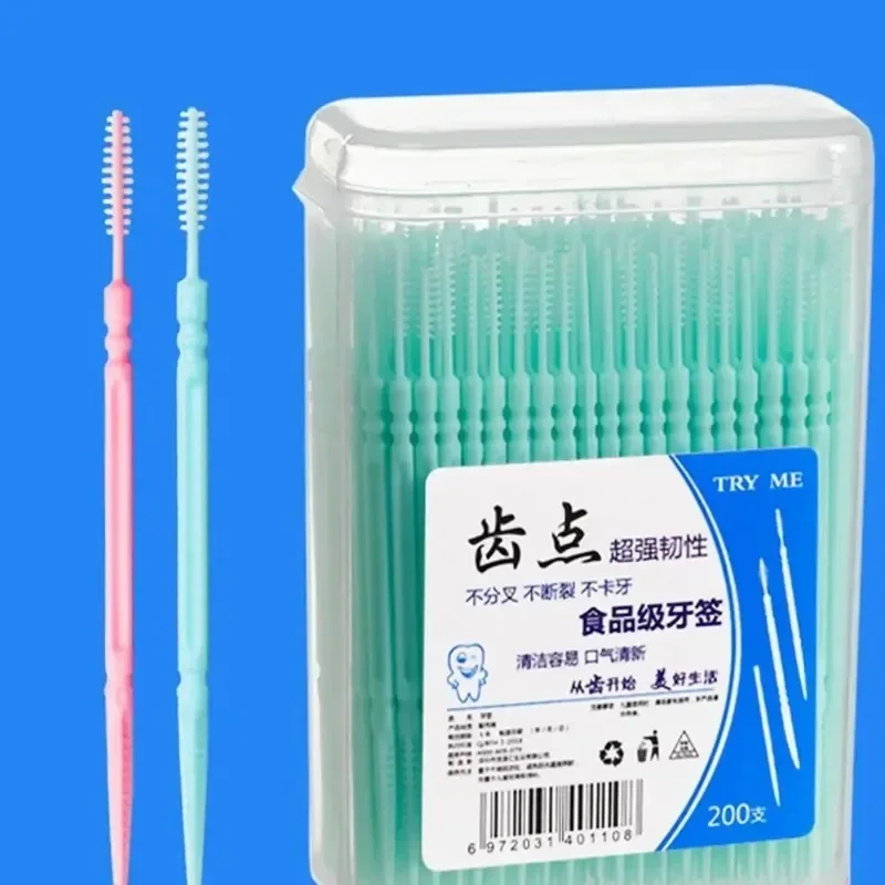 200Pcs Double-headed Disposable Dental Flosser Interdental Brush Teeth Stick Toothpicks Floss Pick Oral Gum Teeth Cleaning Care