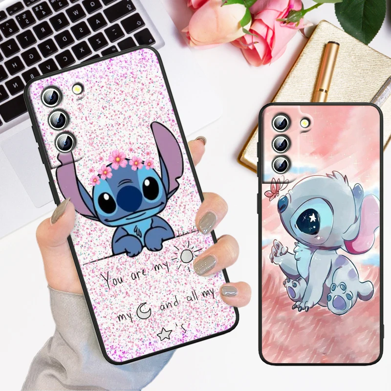 Disney Cute Stitch Baby Phone Case For Samsung S23 S22 S21 S20 FE S10 S10e S9 S8 Ultra Plus Lite Black Soft Cover