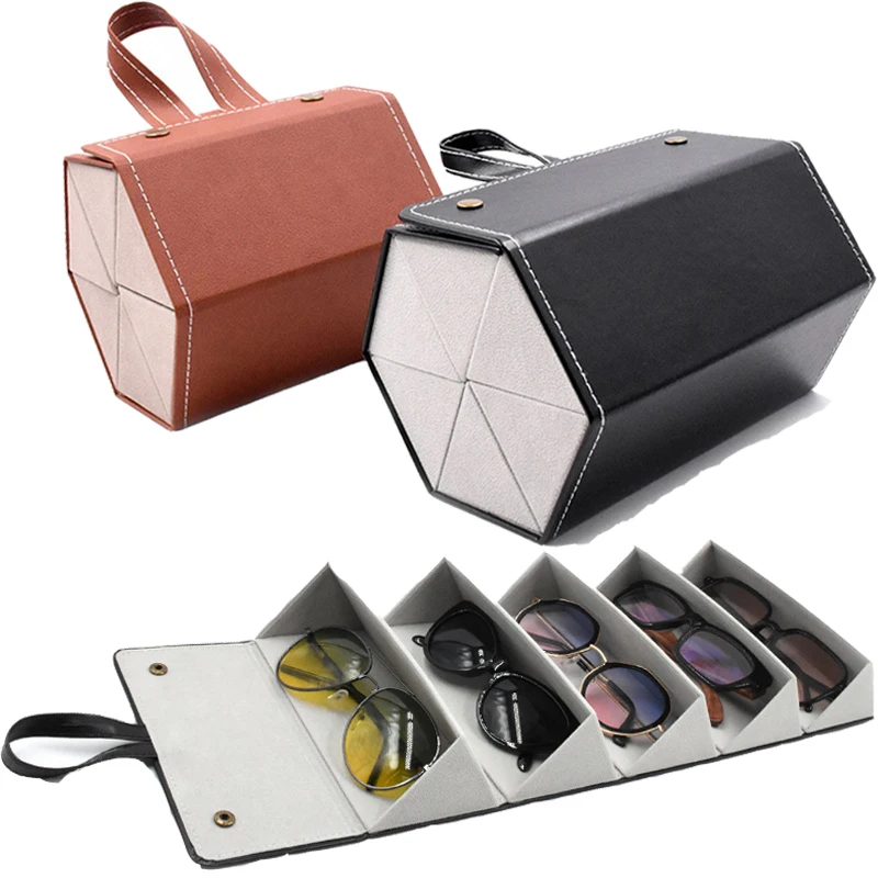 6/5/4/3/2 Slots Sunglasess Organizer Box Portable Eyeglasses Storage Case Folding Travel PU Leather Case Water-proof Large Box