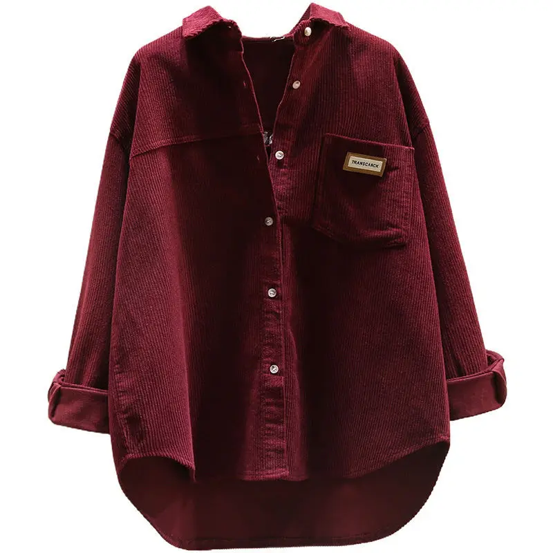 

Autumn Winter New Thickened Corduroy Long Sleeve Shirt for Women Korean Fashion Loose Casual Mid-Length Cardigan Shirt