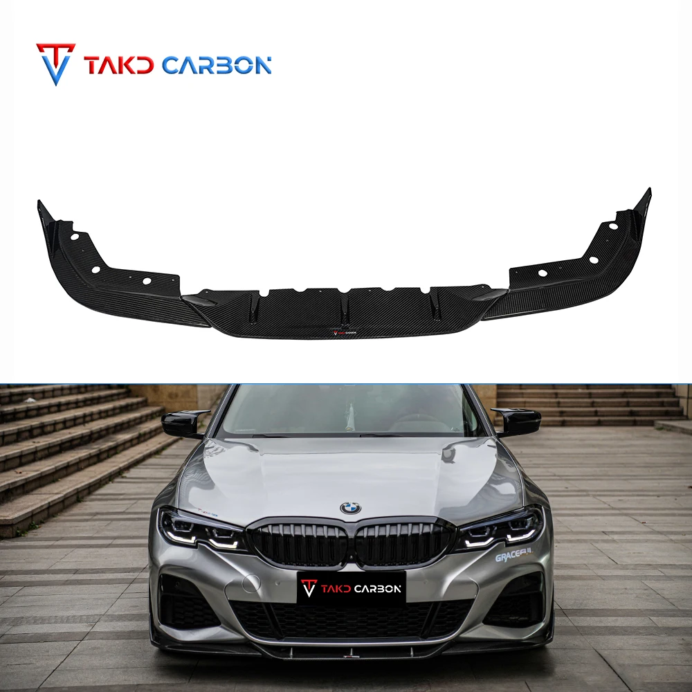 

G20 2020-2022 TAKD Style Сухой автомобильный бампер из углеродного волокна, передний спойлер для губ, 3 шт. для bmws 3 серии G20 G28