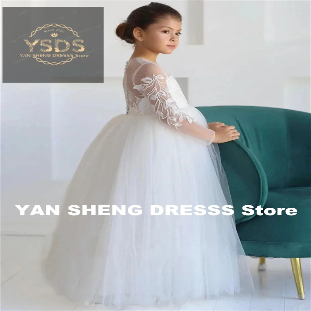 Wedding Birthday Prom Banquet Holy Communion Appliques Long Sleeve For Gowns Customized Flower Girl Dresses