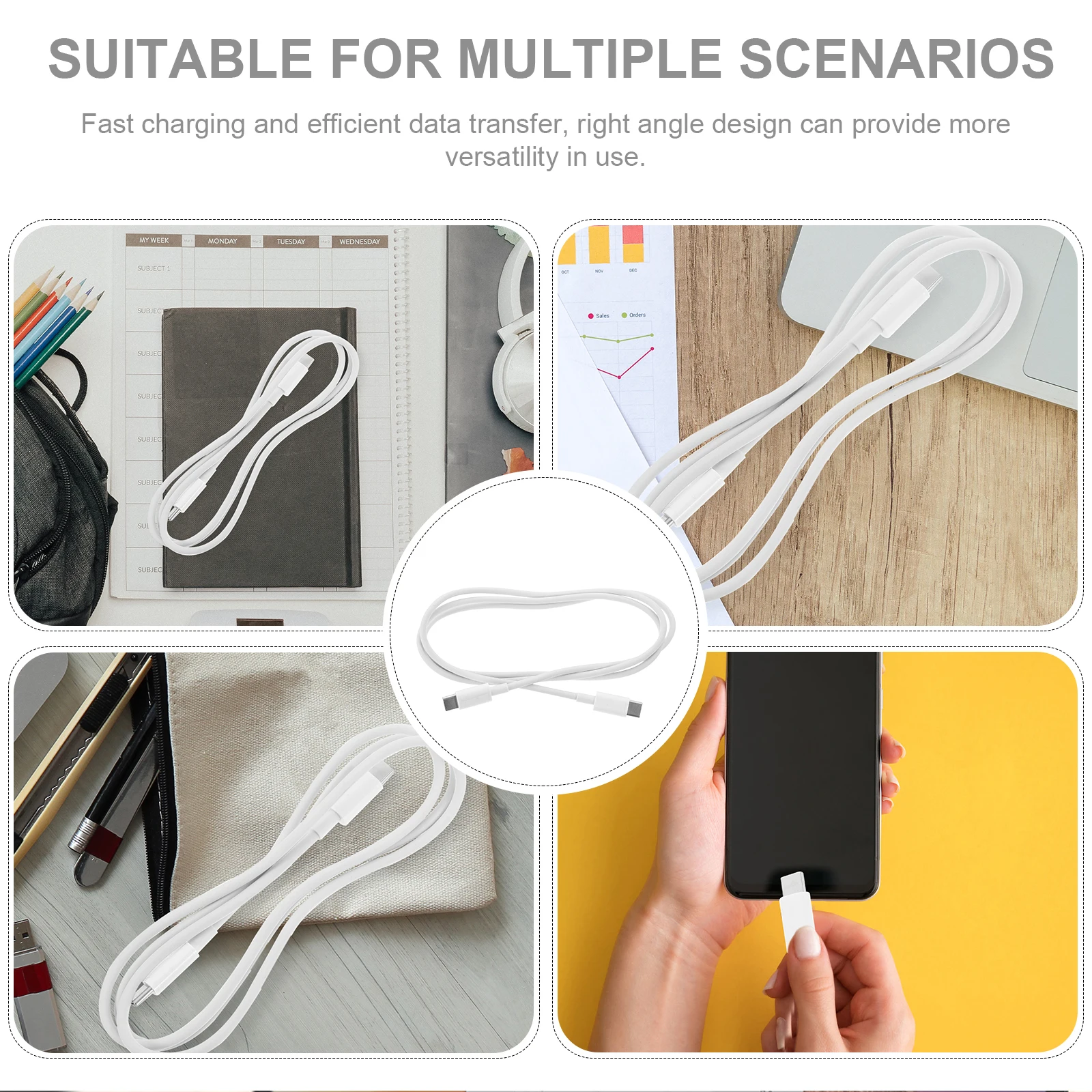 

2pcs USB-C Fast Charging Cable 1m TPE White C to C PD60W High Speed Data Line for 15W Charging Cords Portable