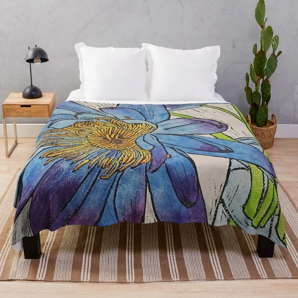 

Kimberley Waterlily Linoprint Coloured Throw Blanket Bed Fashionable Flannels bed plaid Sofa Quilt Blankets