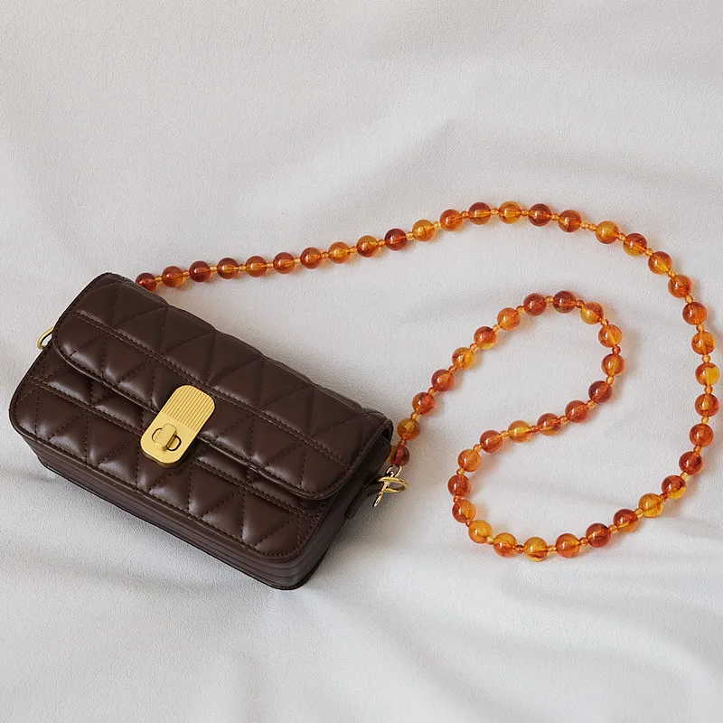 Nieuwe Mode Vrouw Tas Accessoire Afneembare Amber Kralen Kettingen Candy Acryl Luxe Band Vrouwen Eleagnt Schouderhandvat Ketting