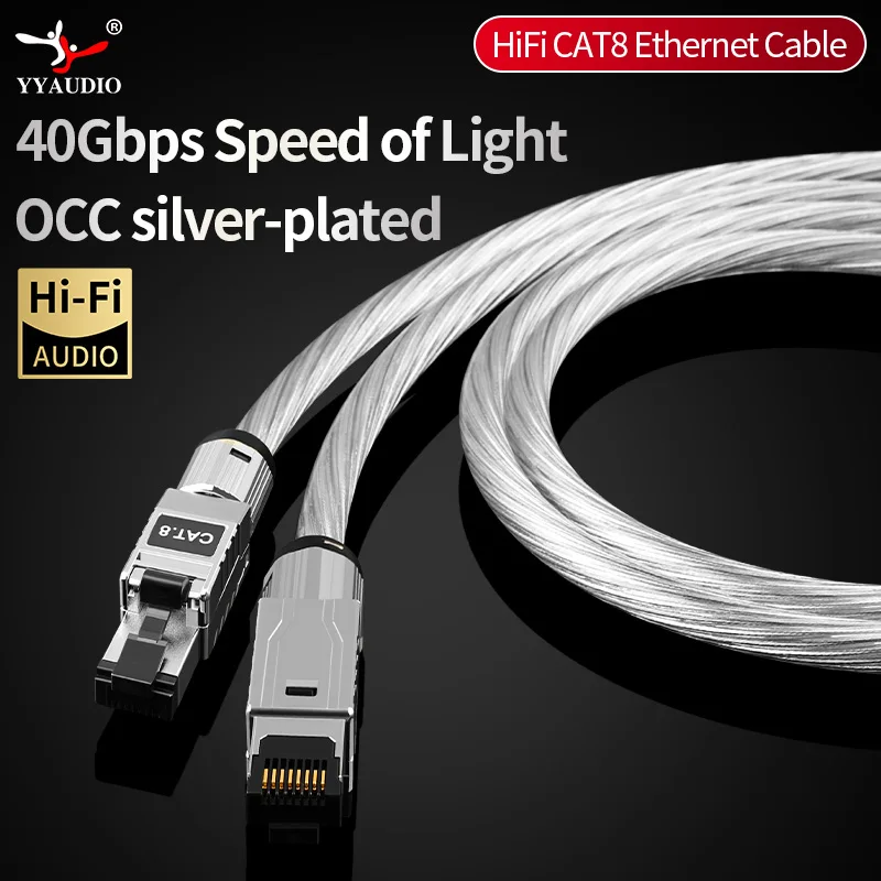 

High Speed OCC Silver-Plated Cat 8 Network Cable 40Gbps 2000Mhz Network Cord RJ45 Lan Cable For Modem Switch Router PS5 PS4