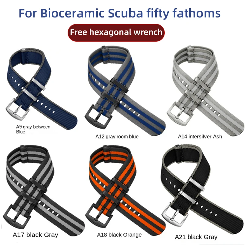 

Nylon strap 22mm for Swatch bioceramic scuba fifty fathoms SO35 Ocean Men Women Bracelet Soft watchband Blue Orange Grey tools