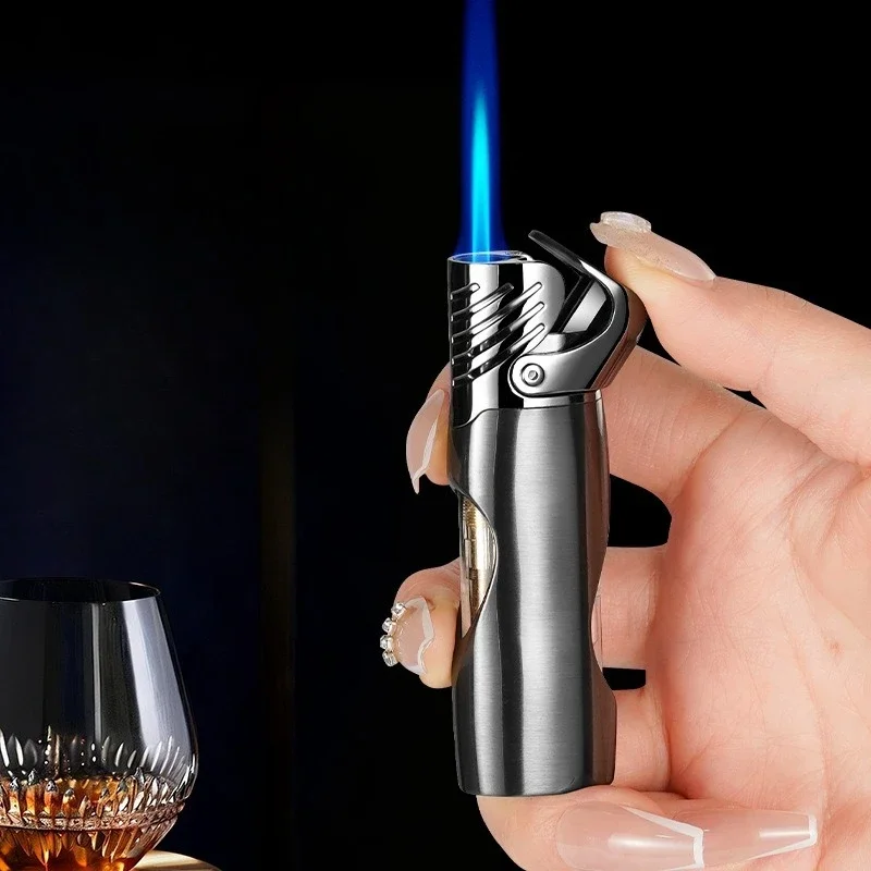 Charm Metal Ultra Thin Slender Jet Torch Straight Gas Charged Windproof Inflatable Butane Lighter Metal Blue Flame Fashion Gift