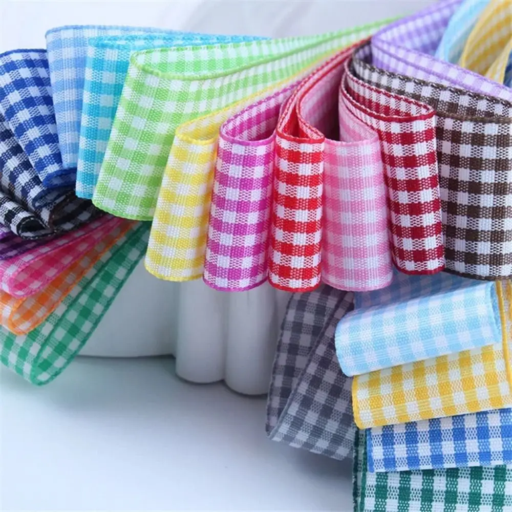 Fashion 10mm Lattice Plaid Ribbons 50 yards Gift Wrapping Bow Ribbon Gift Wrapping Handmade Polyester Ribbon DIY Sewing Crafts