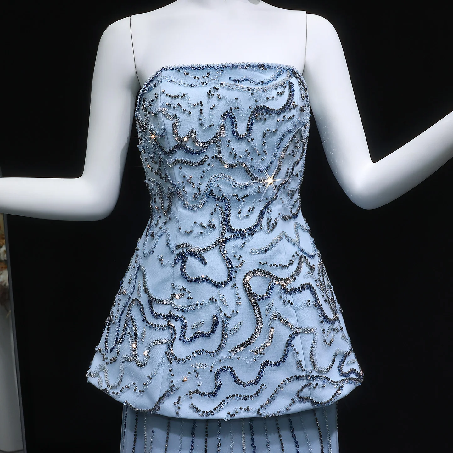 Sharon Said Luxuriöses Dubai Rosenrosa Kristall Trägerloses Perlenbesetztes Blaues Abendkleid Hochzeitsfeierkleider 2026 Neu SS218 Maßgeschneidert – Detail 15