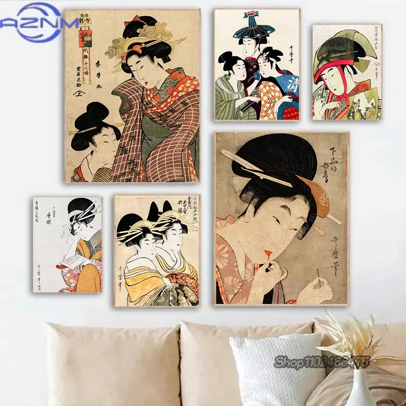 Vintage Japanese Geisha Woman Canvas Painting Posters and Prints Wall Art Modern Picture Mural Living Room Home Decor Cuadros