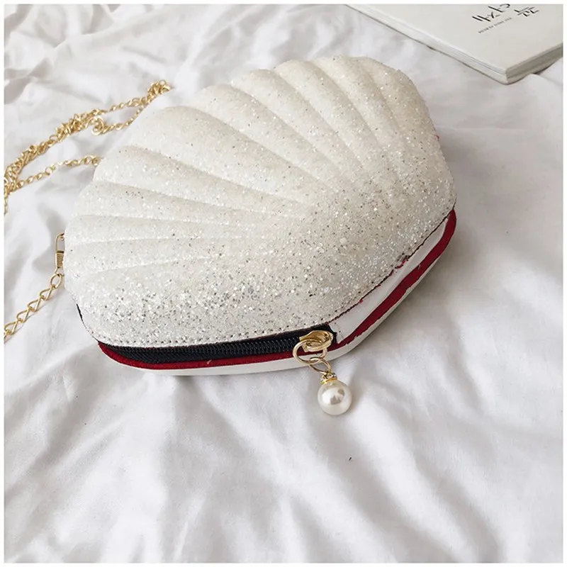 Fashion Women Shoulder Handbags Shell Bag Chain Cute Sequins Small Bag Phone Money Pouch Zipper Crossbody Bags for Women Bolsa