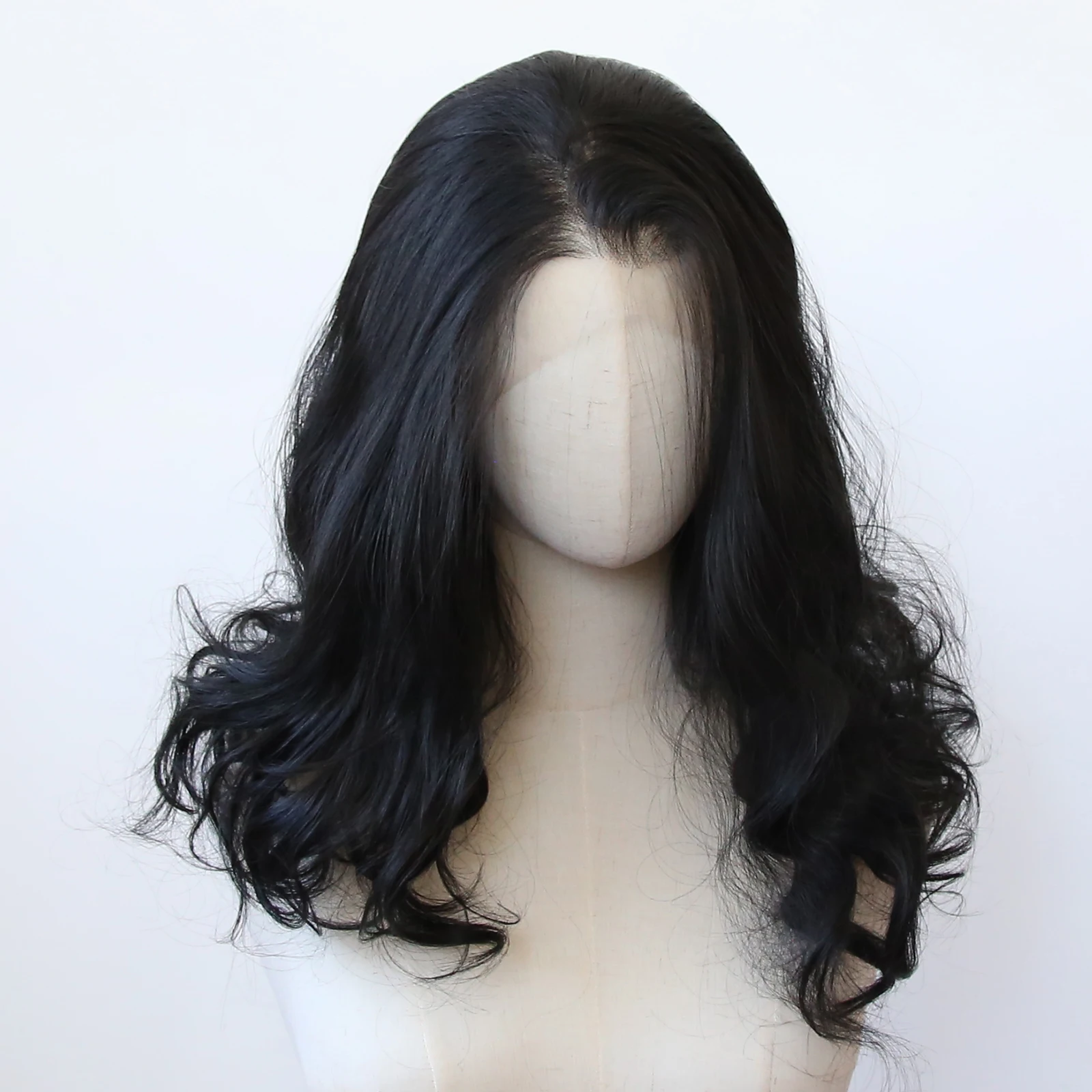 Natural Black Short Bob Wavy Synthetic Lace Front Wig Jet Black Lace Front Synthetic Wig Pre Plucked Heat Resistant Hair Wig