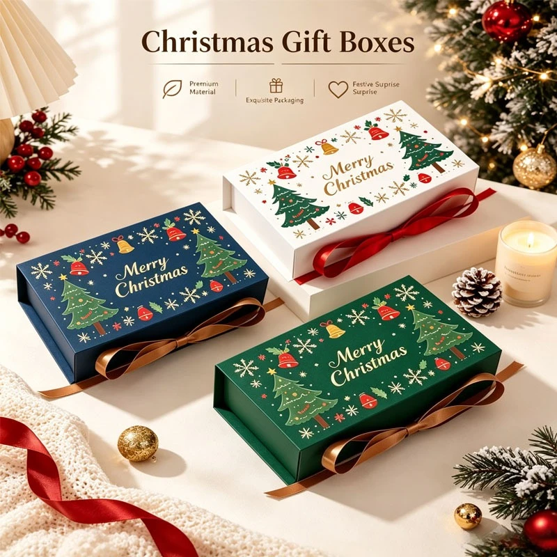 5-50PCS Ribbon Exquisite Christmas Gift Box Set Tree Snowflake Packing for Holiday Wedding Small Favors Party Decor Cute Fun