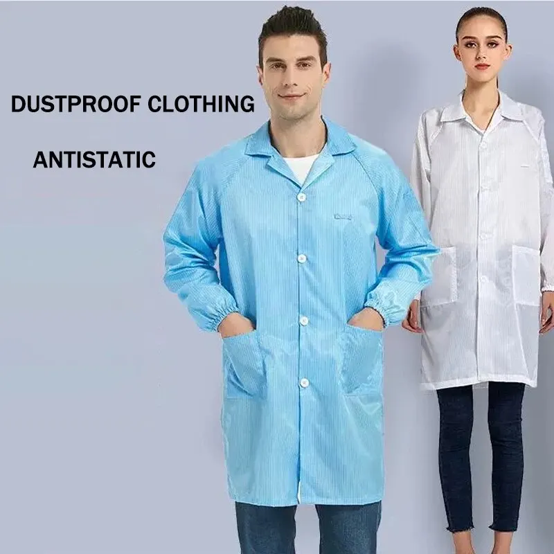 Antistatic Lab Coat Coveralls Long-sleeved Lapel Button Striped Dustless Protective Purification Clothing