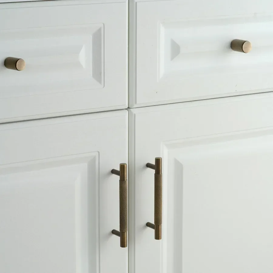 Nordic Knurled Vintage Solid Brass Handles for Furniture Bronze Handles for Wardrobe and Drawer Dresser Long Cabinet Handles