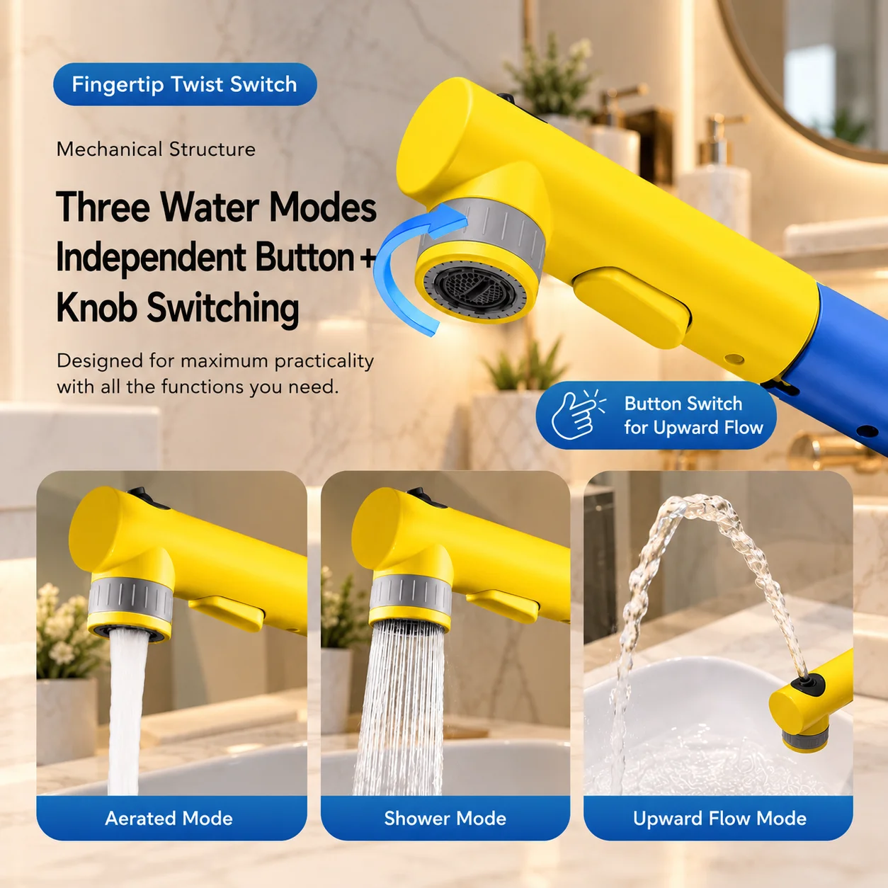 Cute Cartoon Pull Out Bathroom Sink Faucet with Spray Upward Mouthwash Water Dopamine Color Basin Mixer Tap 70cm Flexible Hose