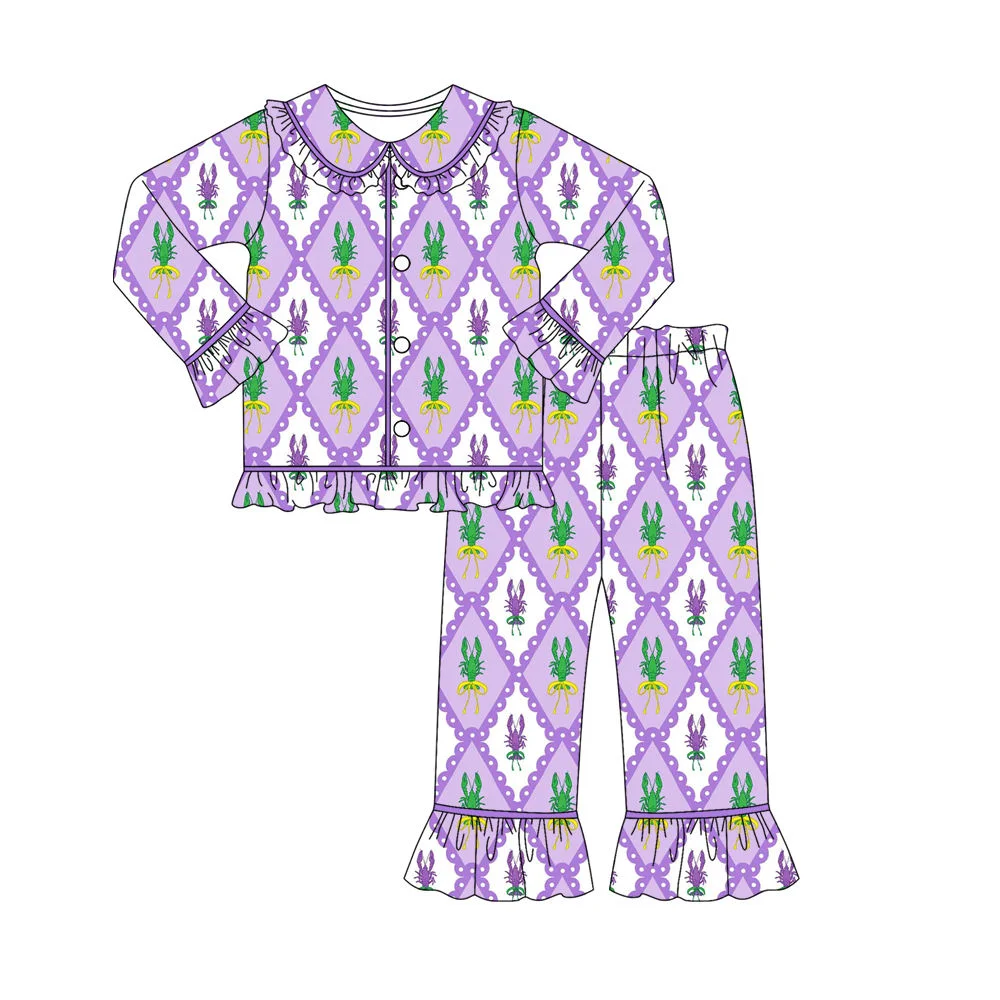 Mardi Gras Festival Little Girls Buttons Pajamas Outfits New Designs Toddler Sleepers Kids Sleepwear Sister Baby Sleepsuit