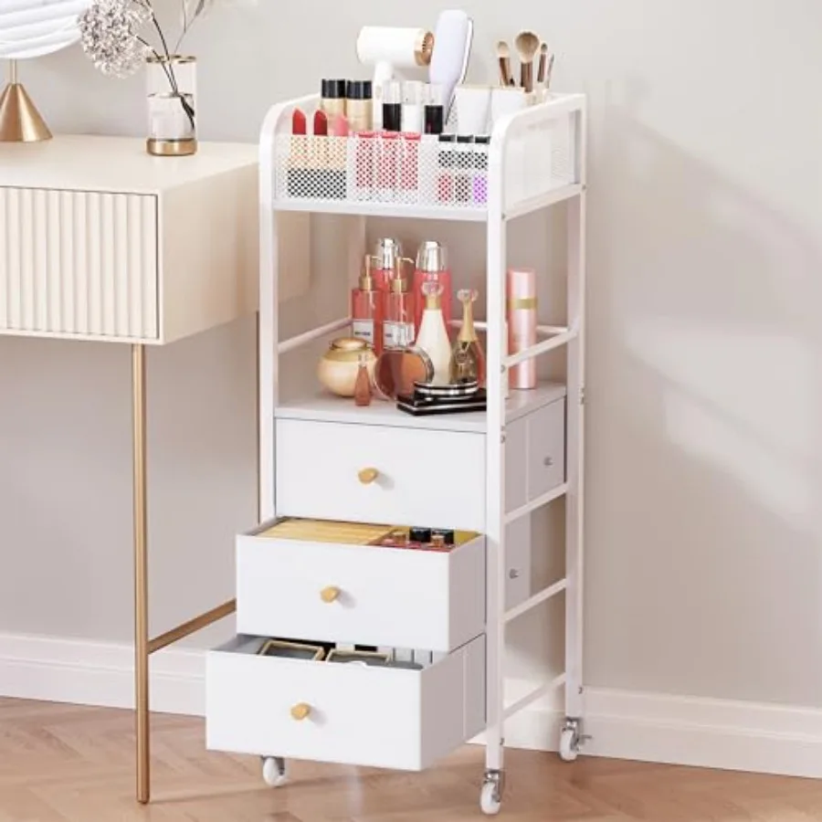 

Rolling Makeup Cart Organizer - Floor Skincare Make Up Storage with 3 Non-woven Fabric Drawers Vanity Organizer Cosmetic Displa