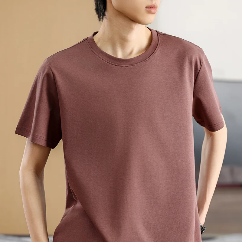 MVLYFLRT 100% Pure Cotton Short Sleeved Men's Round Neck Pullover Summer New Tank Top Casual Loose Knit Bottom Thin T-Shirt