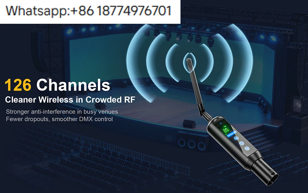 

Rechargeable Wireless DMX512 Receiver & Transmitter Set 22H Runtime Battery Powered Stage Controller for Rental Company