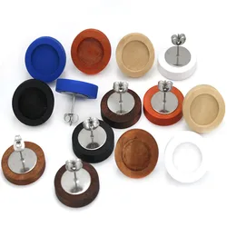 10Pcs Wood Cabochons Earring Base 12mm Blanks Stainless Steel Earrings Post Stud Bezel Setting Diy Jewelry Making Supplies