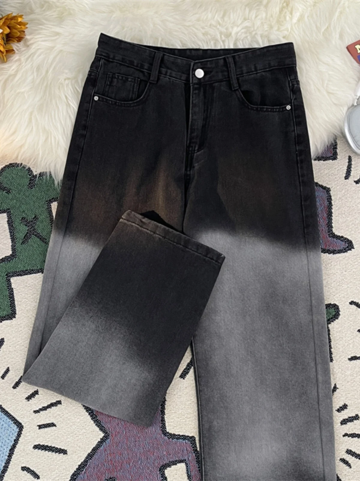 

adient Men's Jeans Straight Leg Wide Leg Loose Fit Spring Autumn High Street Trendy Brand Casual Long Pants Youth Faion