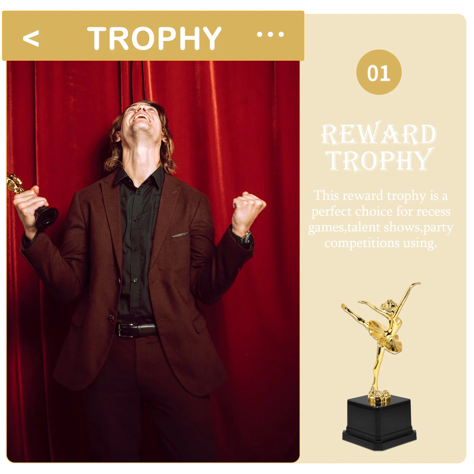 

Solid Ballet Trophy Award Single Mini Trophies Golden Plastic s Staff