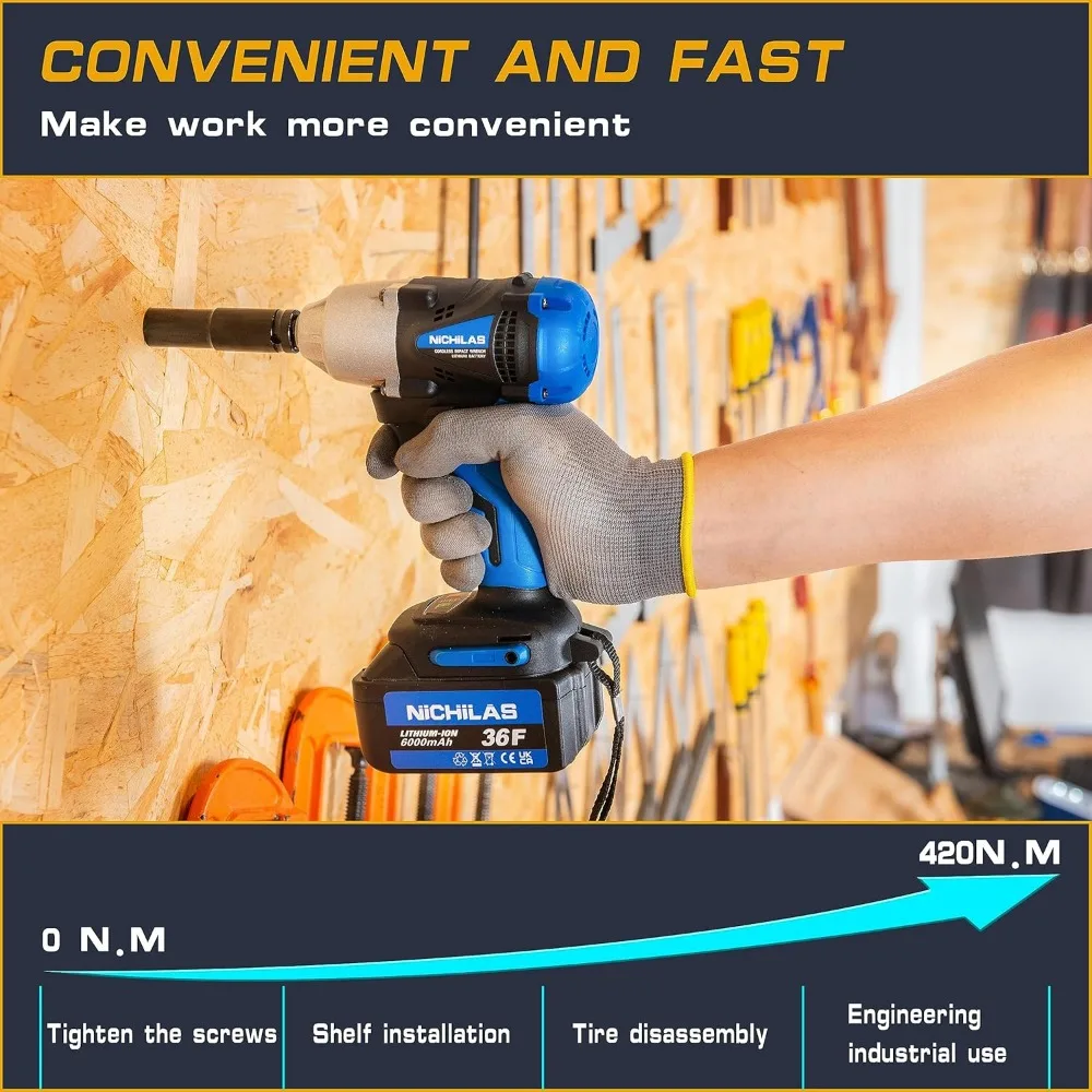 Cordless Impact Wrench,2 IN 1 Screwdriver Head,21V Electric Power Wrench,420Nm High Torque,4 Pole Motor,Include Battery &Charger