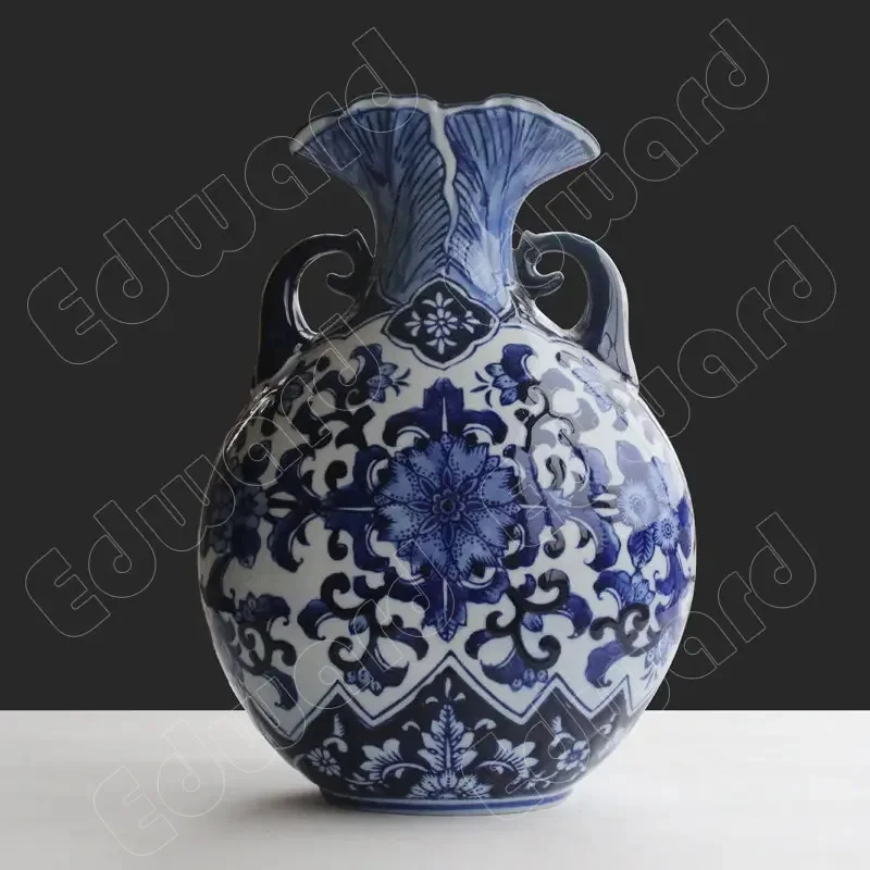 

Ceramic Vase Household Use Furnishings Classical Blue and White Pottery Vases Crafts Tea Table Decoration Pattern Retro Vases