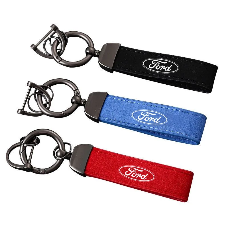 Leather Car Keychain Key Chain Rings Metal Leather for Ford Fiesta C-Max Kuga Ranger Raptor KA Fusion Transit Edge Accessories