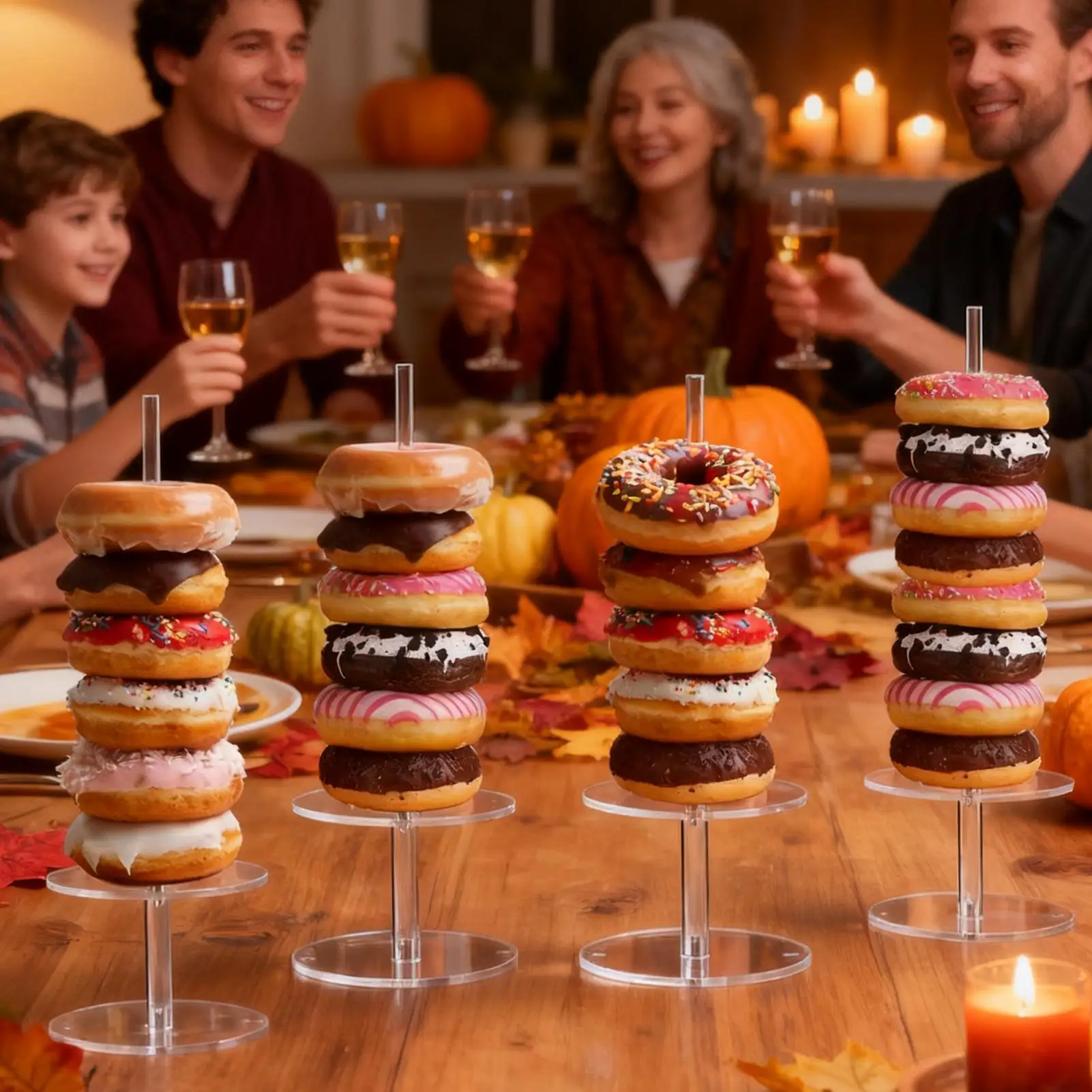 

Donut Stand 4 Pieces Acrylic Non-Slip Dessert Table Bagels Tower Party Food Display for Birthday Wedding Baby Shower Christmas