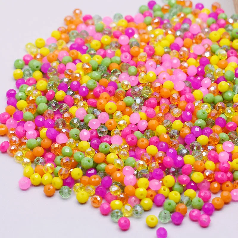 New Bright Summer Color 4mm 125pcs/bag Rondelle Faceted Crystal Glass Beads Round Loose Spacer Beads for Jewelry Making DIY