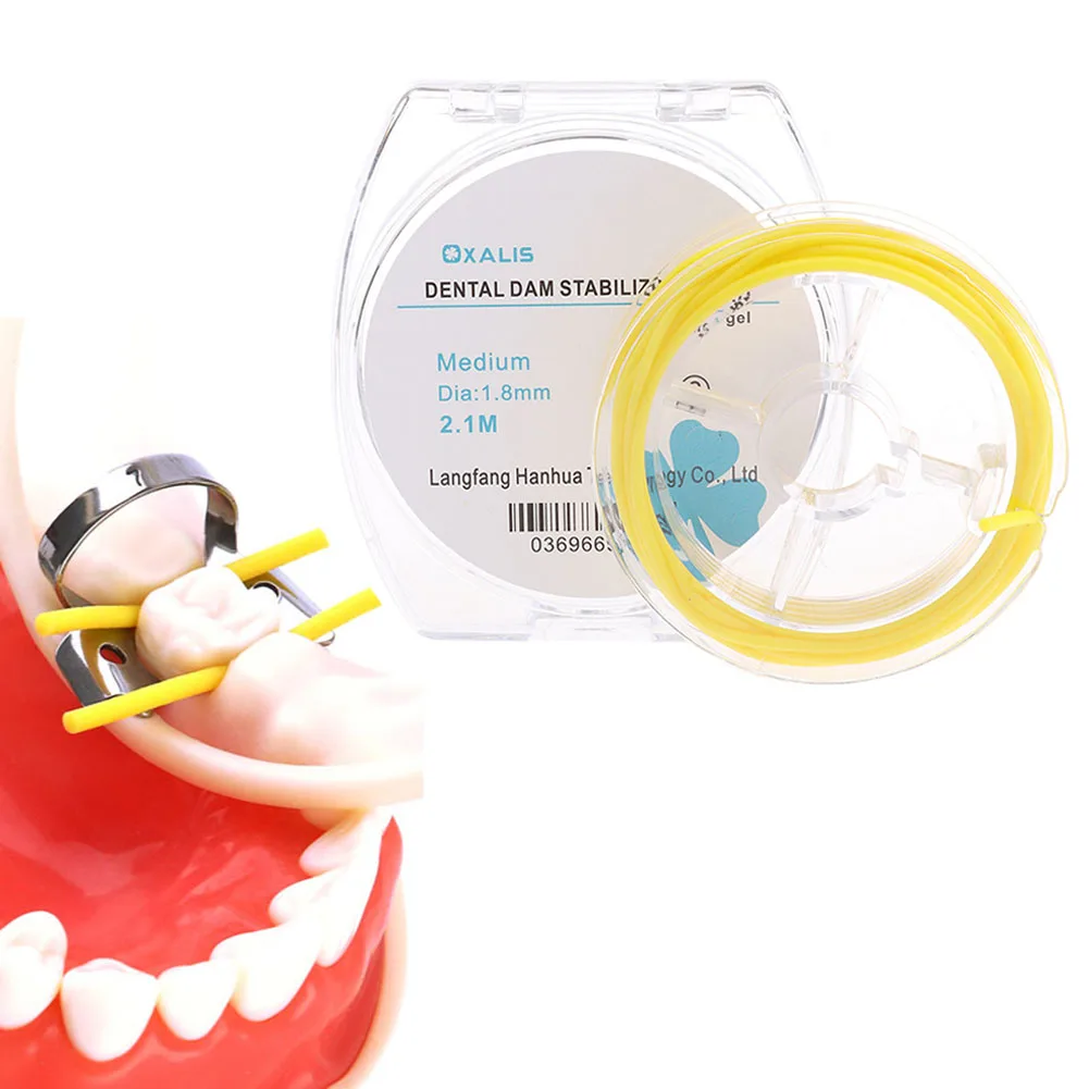 Rollo de cordón estabilizador de presa de goma Dental elástica, abrazaderas de cuñas medianas, hojas de línea, suministros de dientes para dentistas, diámetro de 2,1 m 1,8mm