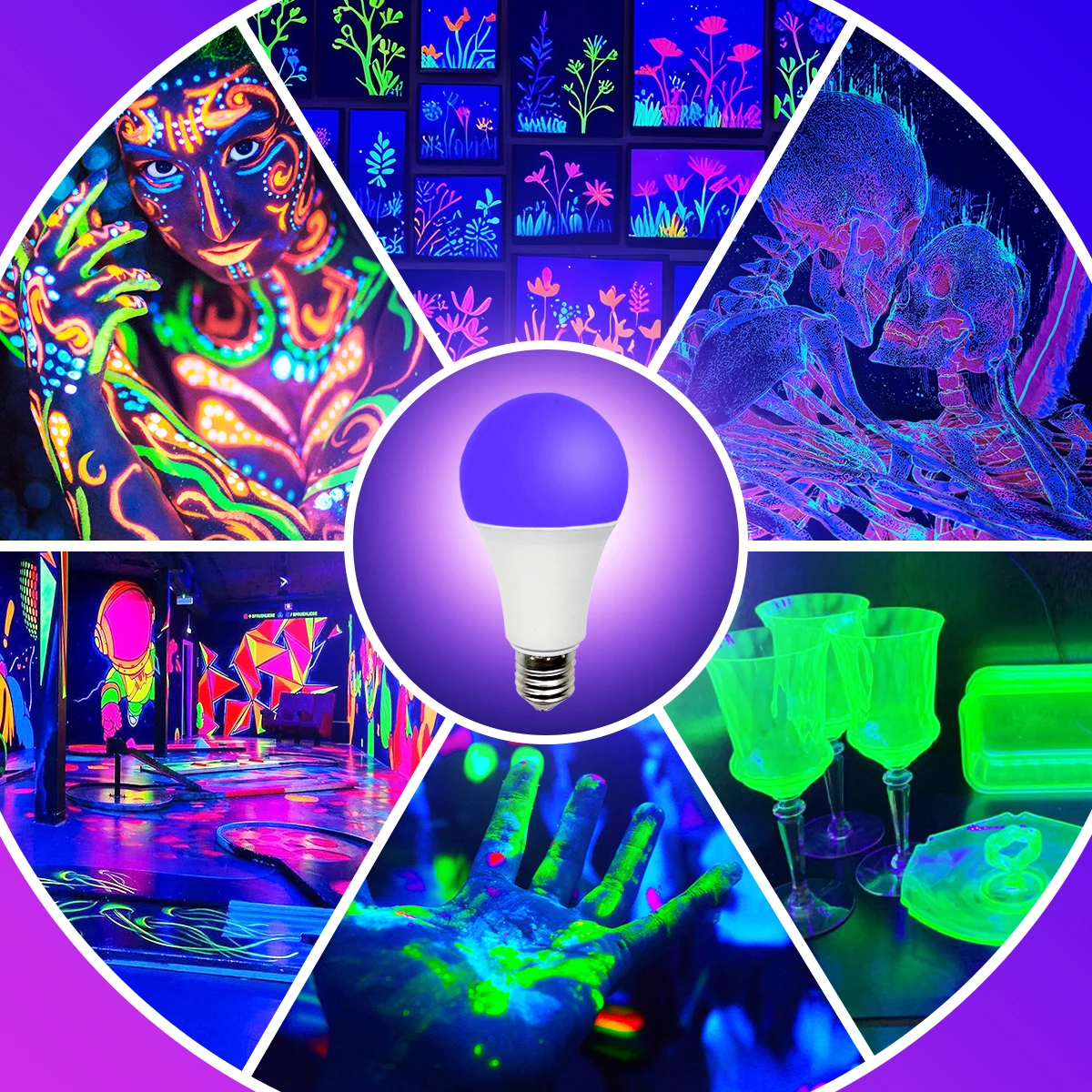 Ampoules Noires LED A70, Lumière Noire Fluorescente, Gelparty, Halloween, 12W, 385-400nm, graphite Pièces